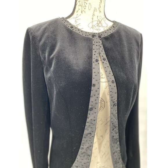 Adrianna Papell VTG Gorgeous Black Beaded Velvet Jacket With Satin Trims Size 10 - Picture 4 of 7